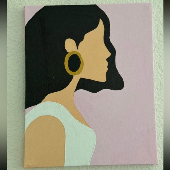 Hand painted Woman Canvas Art in Pink and Black - Picture 3 of 3